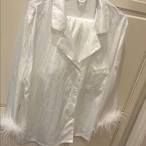 White Feather Trim Pajama Top